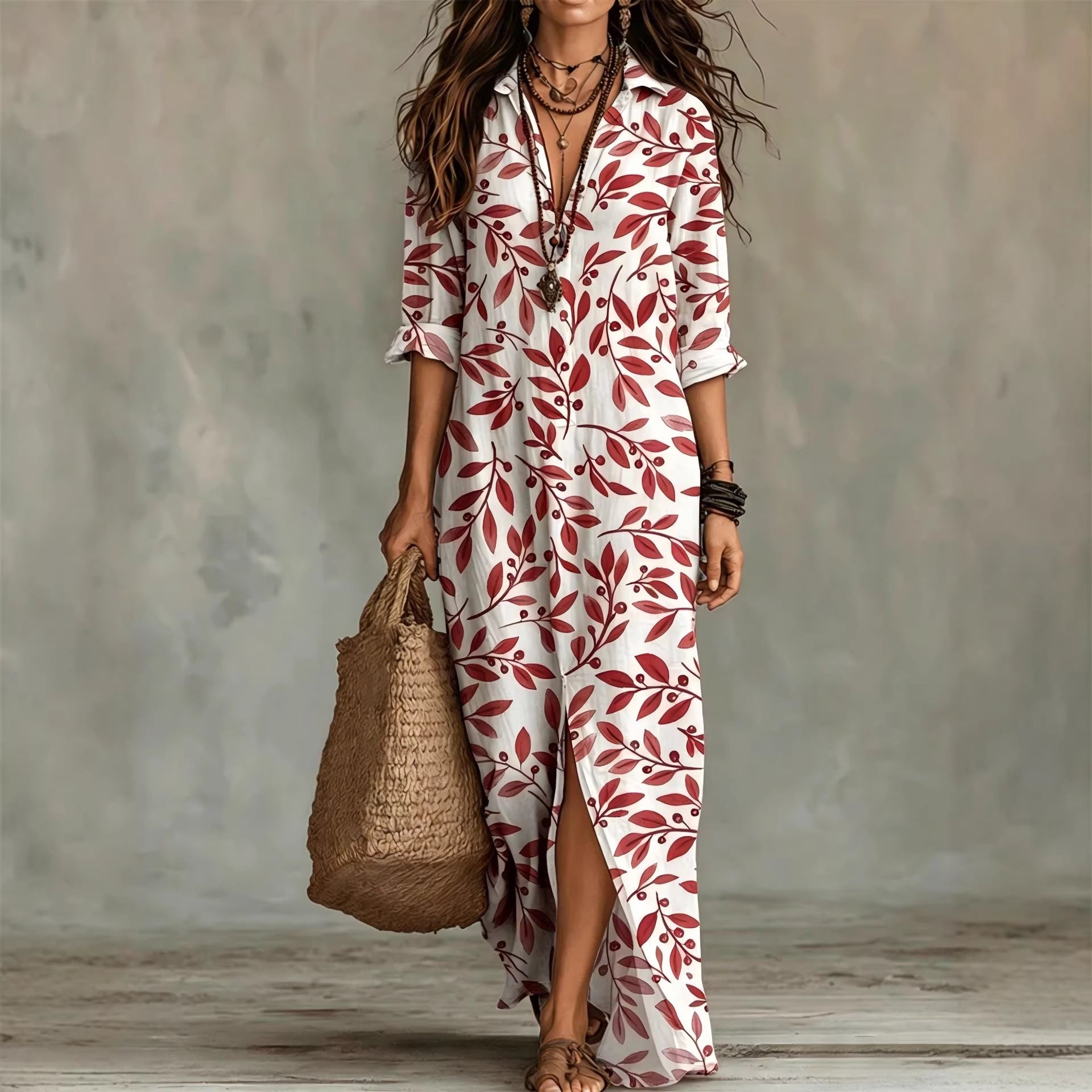 Digital Print Lapel Midi Shirt Dress – 5 Colors, S–3XL FitiqueFit