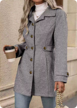Women’s Elegant Woolen Coat – Medium-Length Lapel Slim Fit Winter Coat FitiqueFit
