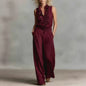 Women’s Linen Blend Two-Piece Set – Sleeveless Shirt & Wide-Leg Pants FitiqueFit