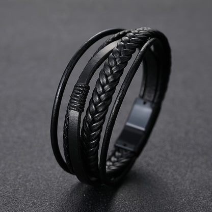 [Stylish Leather Bracelet] Stylish Durable 1pc Men's Hand-Woven Multi-Layer Leather Bracelet | with Buckle Closure, Versatile Accessory for Casual or Formal Wear NovaCart