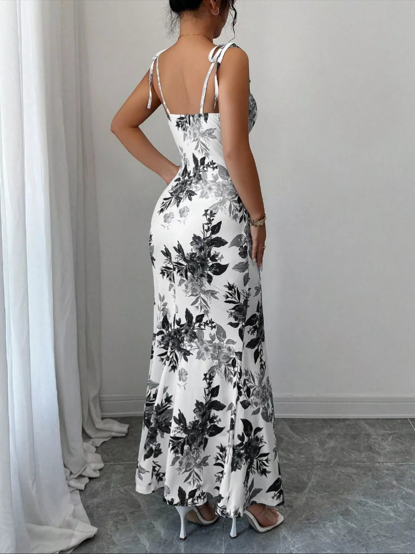Printed Tie Strap Slit Maxi Dress New Era Fashion LLc