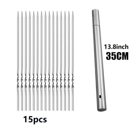 15pcs of Stainless Steel Skewers And 1 Storage Tube for Barbecuing; Reusable Grill Skewers for Shish Kebab And Camping Flat Forks Gadgets NovaCart