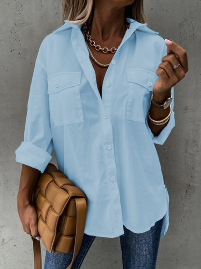 Women’s Casual Long Sleeve Shirt with Pocket FitiqueFit