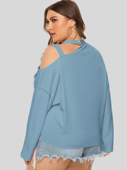 Plus Size Cold-Shoulder Tied Top See size chart under “more details” The Fashion Celestial