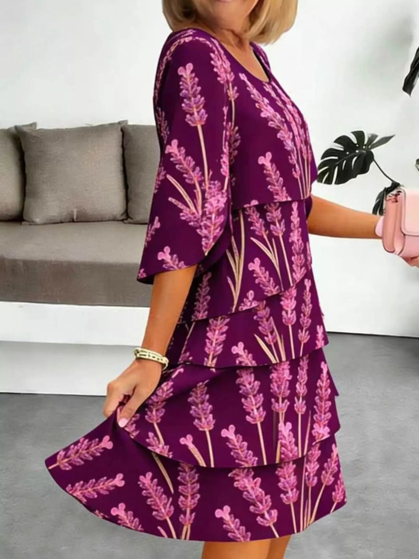Full Size Floral Print Ruffle Hem Dress Plus Size New Era Fashion LLc