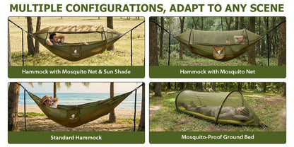 [3-in-1 Hammock] GEERTOP 3-in-1 Outdoor Hammock | Double Sleep Rest Camping Hammock with Mosquito Net Sun Shelter for Backpacking Travel Garden Park NovaCart