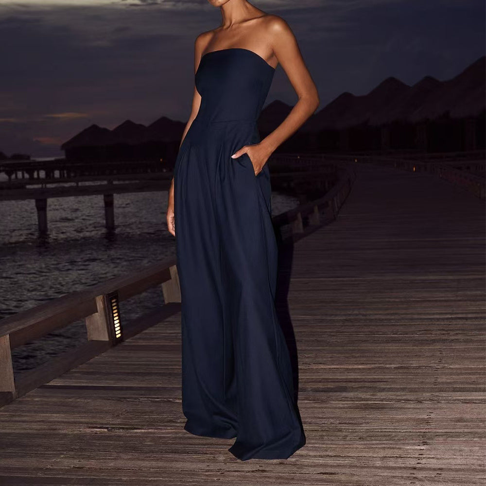 Loose Tube-top Jumpsuit Ins Fashion Backless Wide Leg Long Pants Overalls Women's Clothing Grayceful LLC