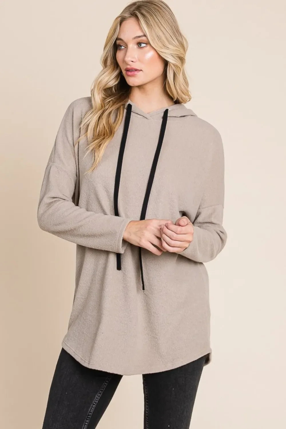 BOMBOM Contrast Drawstring Drop Shoulder Knit Hoodie New Era Fashion LLc