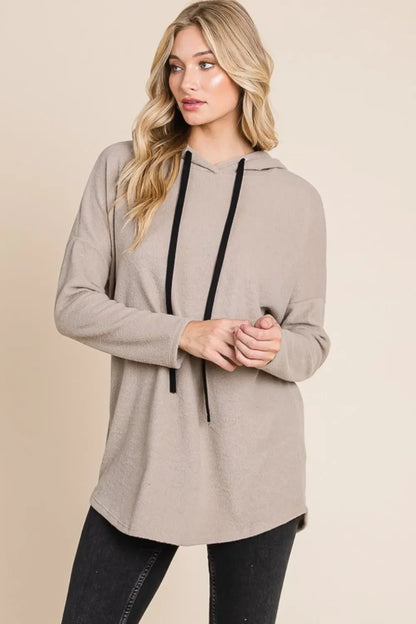 BOMBOM Contrast Drawstring Drop Shoulder Knit Hoodie New Era Fashion LLc