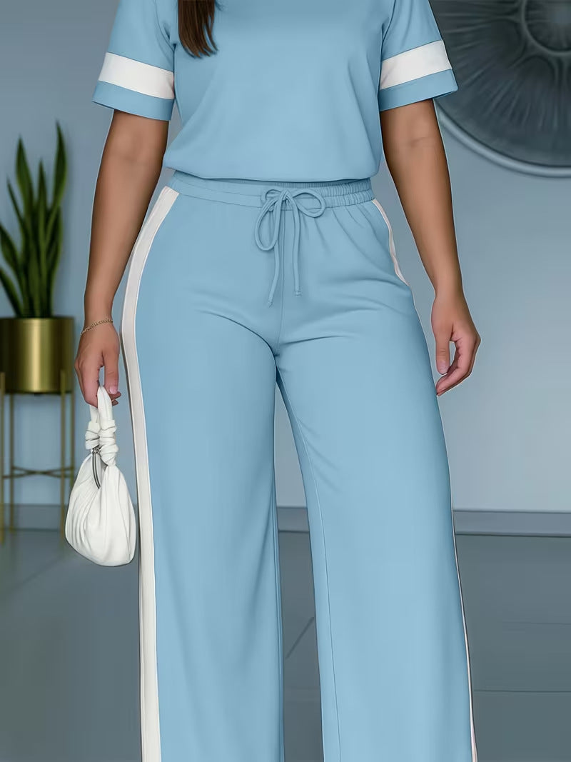 Women's Color-Block Contrast 2-Piece Outfit – Top & Pants Set FitiqueFit
