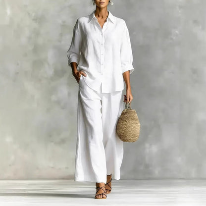 Cotton-Linen Shirt & Wide-Leg Pants Suit – 6 Colors, S–5XL FitiqueFit