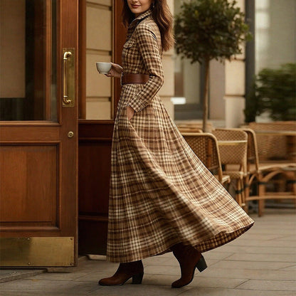 Women's Printed Lapel Slim-Fit Dress – Elegant Commuter Style FitiqueFit