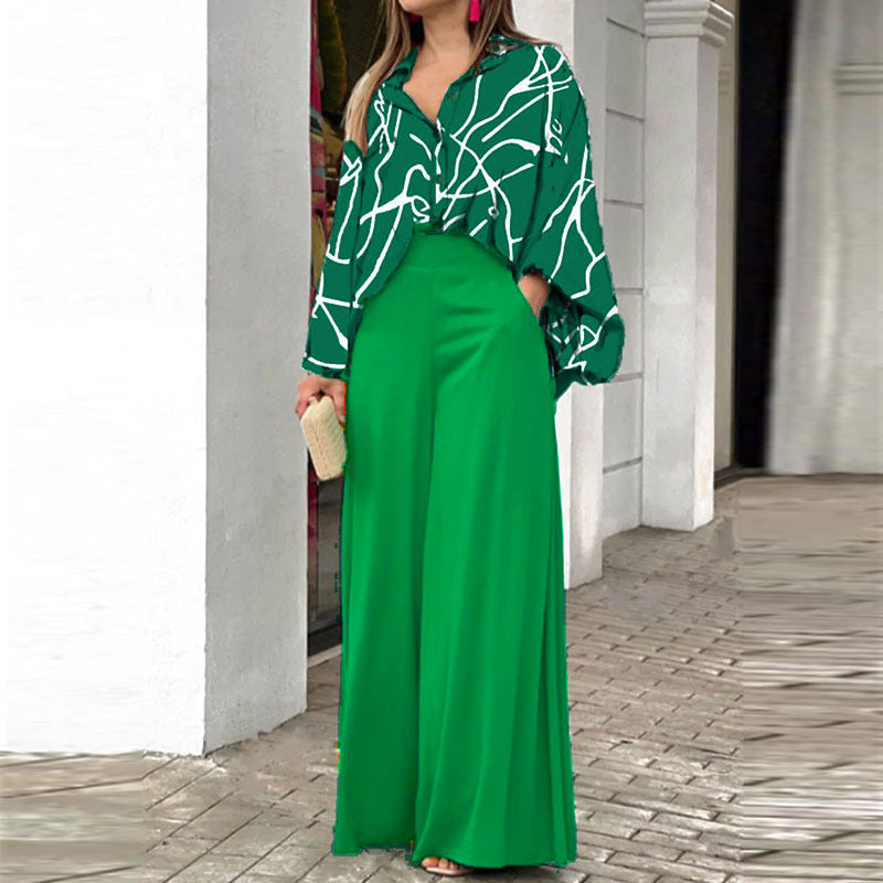 Women's Printed Shirt Wide Leg Pants Fashion Casual Set See size chart under “more details” The Fashion Celestial