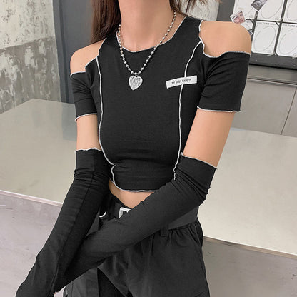 Summer Stylish Short Fitted T-Shirt for Women with a Round Neck, Hollow Design, And Long Sleeves, Perfect for Street Photography NovaCart