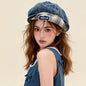 Double-Brim Turned-Up Denim Beret – Breathable Cotton Hat for Women FitiqueFit