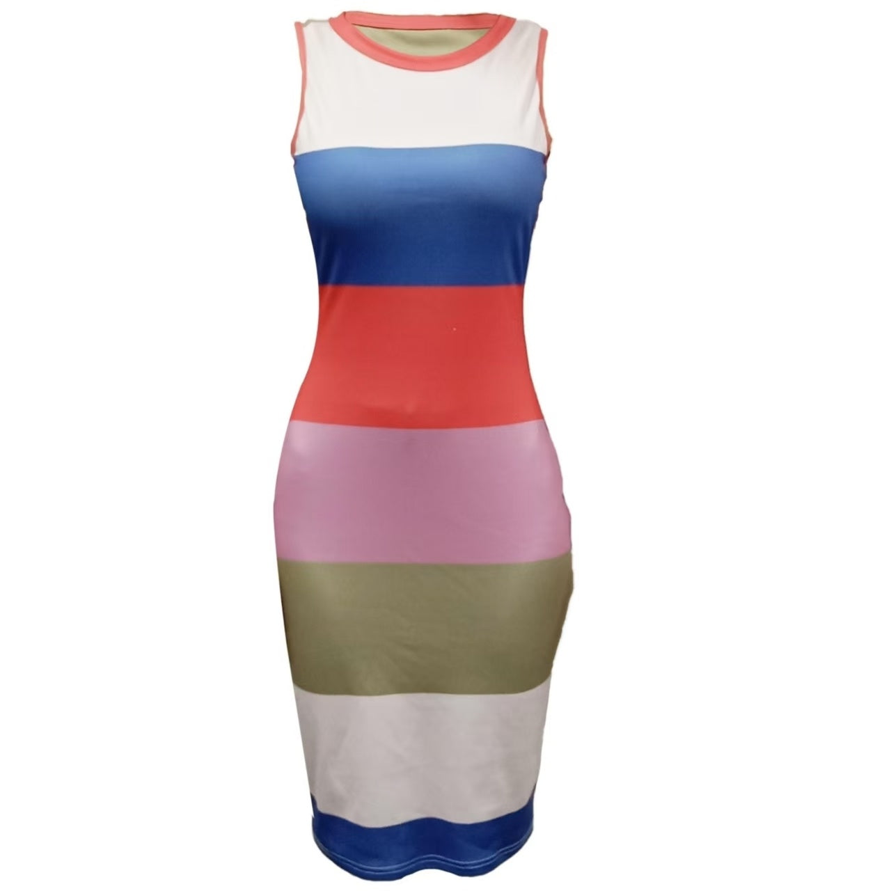Women’s Color-Blocked Striped Sleeveless Bodycon Dress FitiqueFit