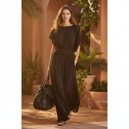 Women's Chiffon High-Waist Ruched Maxi Dress FitiqueFit