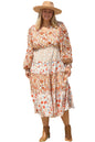 Khaki Plus Size Floral Tiered Ruffle Maxi Dress Garden Naked Curves
