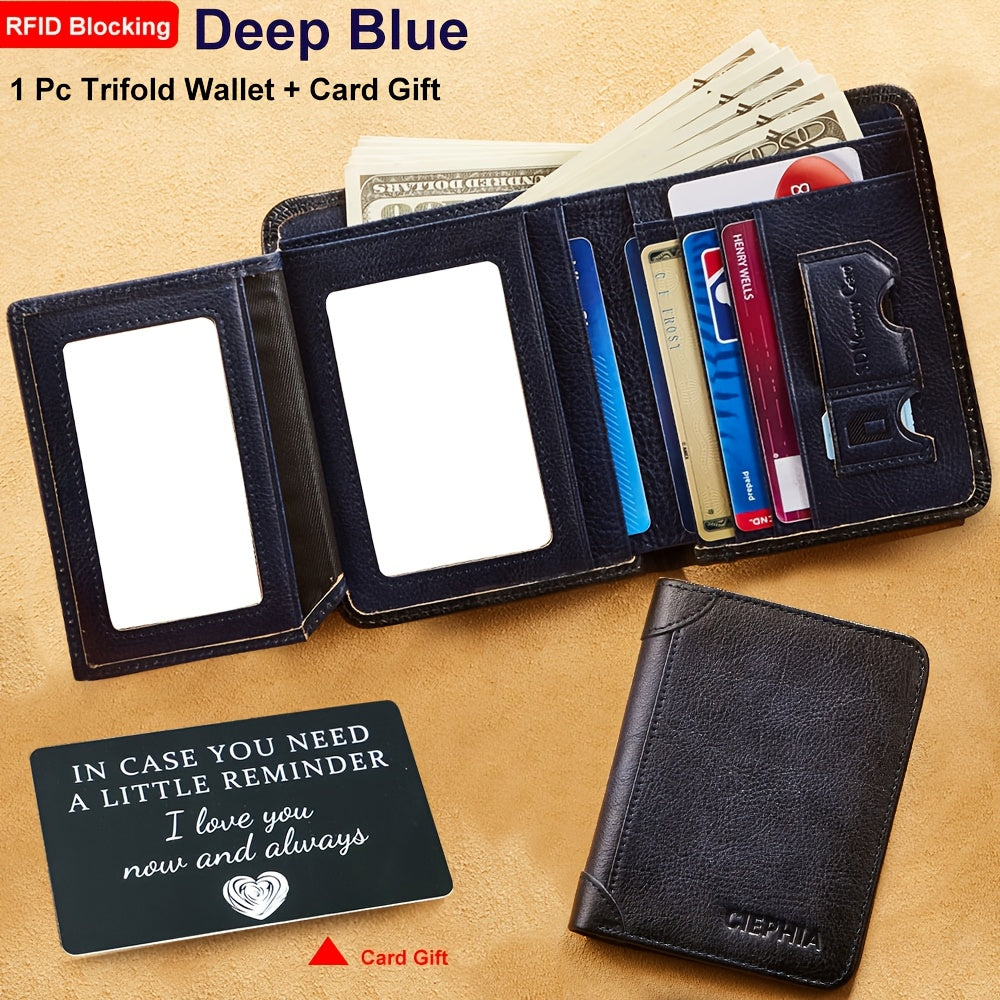 Genuine Leather Men's Wallet/Ultra-Thin Top-Grain Cowhide/Compact Multi-Function ID Credit Card Holder/RFID Blocking/Blessing Card Set/Christmas Valentine's Day Father's Day Gift NovaCart