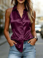 Women's Solid Color Satin Spliced Sleeveless Top FitiqueFit