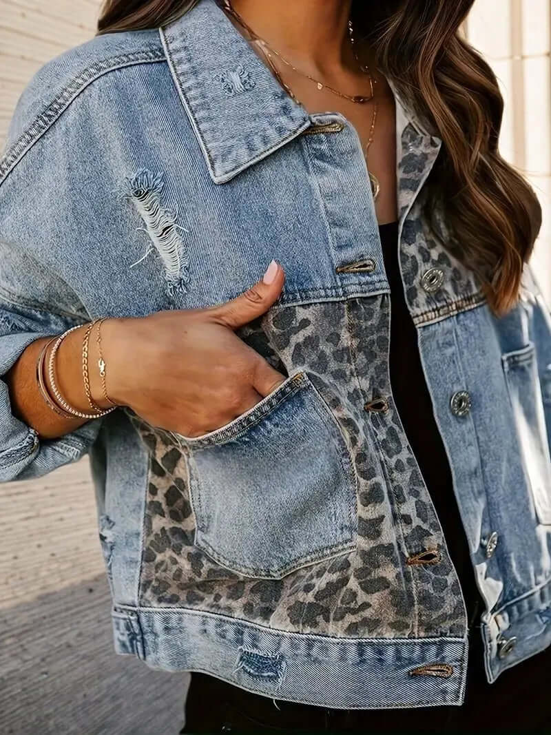 Leopard Print Denim Jacket - Stylish Women's Streetwear SnagBag