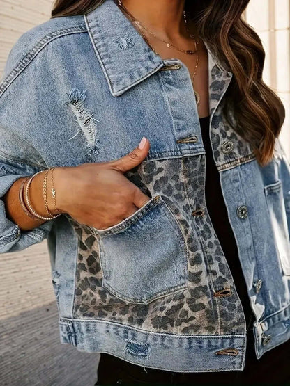 Leopard Print Denim Jacket - Stylish Women's Streetwear SnagBag