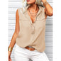 Women's Lapel Collar Sleeveless Top – Loose Fit, Pockets, Solid Color FitiqueFit