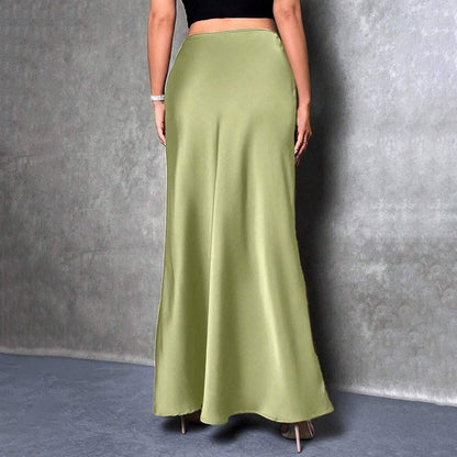 Women's Elegant Satin High Waist Flared Midi Skirt Cocktail Party Wedding Long Skirt Grayceful LLC