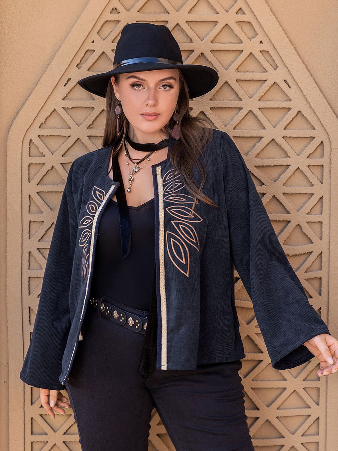 Plus Size Embroidered Open Front Jacket See size chart under “more details” The Fashion Celestial