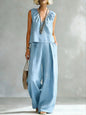 Women's Sleeveless Cotton-Linen Shirt & Pants Set – Urban 2-Piece FitiqueFit