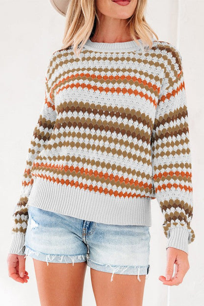 Stripe Eyelet Knit Drop Shoulder Sweater Shop Style & More | Fresh Looks, Everyday Deals & Free Shipping