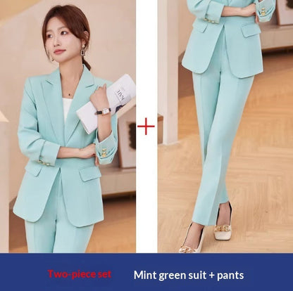 Lapel Button-Down Blazer & Straight-Leg Trousers Suit FitiqueFit