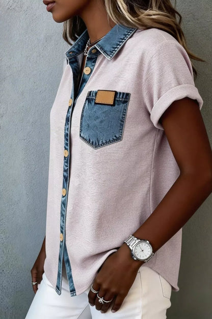 Denim Trim Button-Down Shirt New Era Fashion LLc