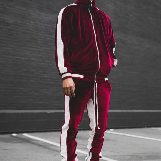 Elevate Your Workout with the 2023 Men's Velour Tracksuit – Cozy Full Zip Jacket and Jogger Set for Ultimate Performance