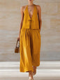 Women's Sleeveless Vest & Wide-Leg Pants Set – 2-Piece Lace-Up Outfit FitiqueFit
