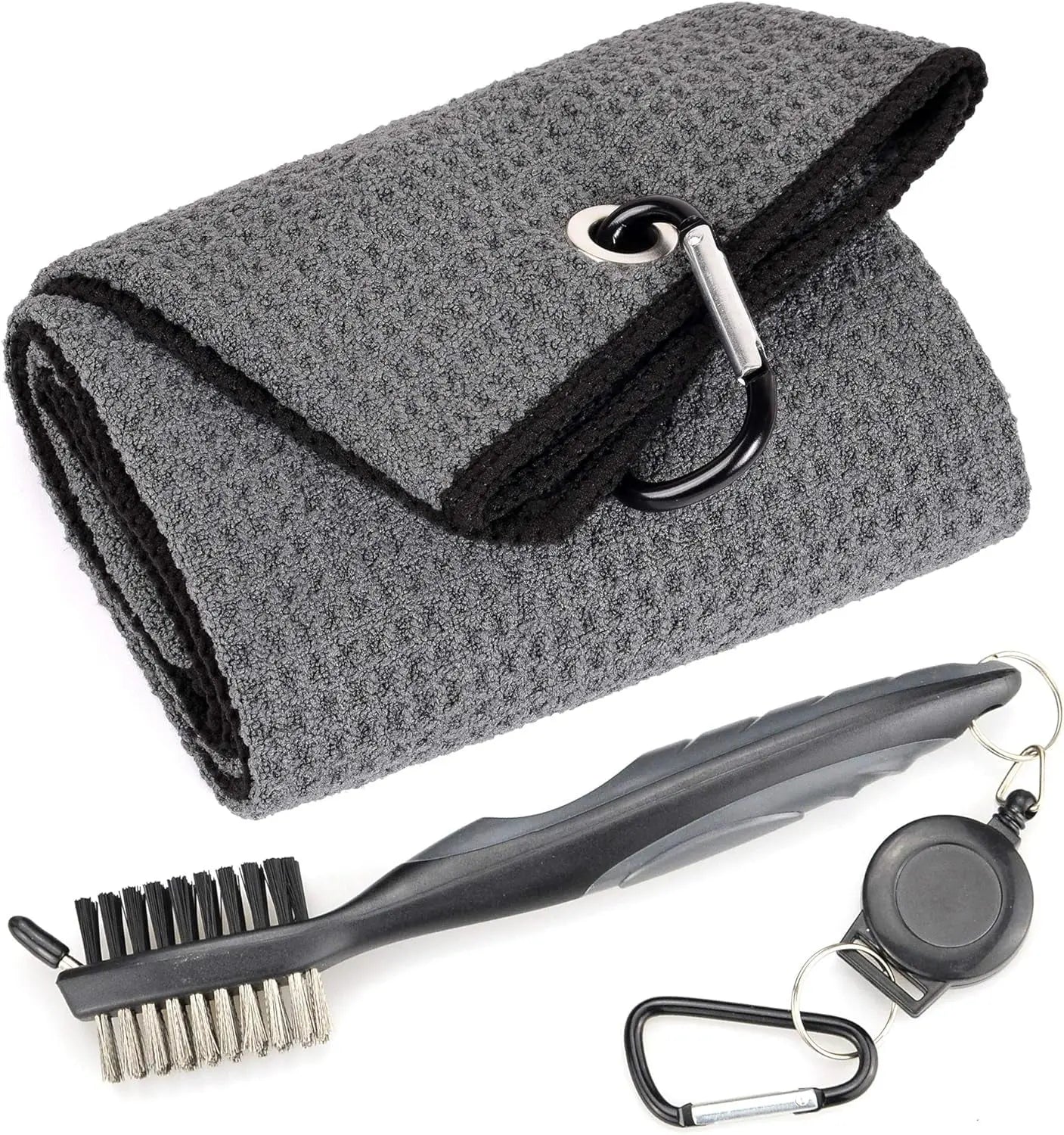 Golf Towels - Microfiber Waffle Pattern Tri-Fold, Brush Tool Kit with Club Groove Cleaner with Retractable Cord and Clip, for Men Women, Golf Gift