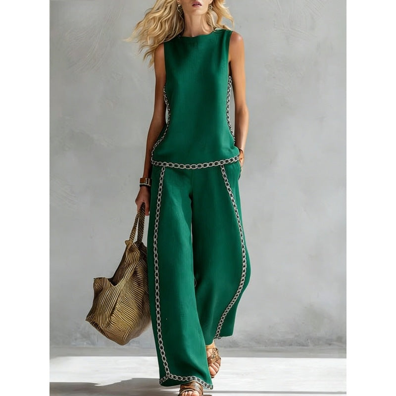 Printed Retro Sleeveless Top & Wide-Leg Pants Set | 12 Prints S–5XL FitiqueFit