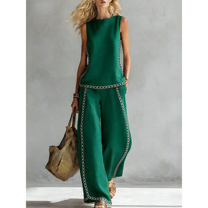 Printed Retro Sleeveless Top & Wide-Leg Pants Set | 12 Prints S–5XL FitiqueFit