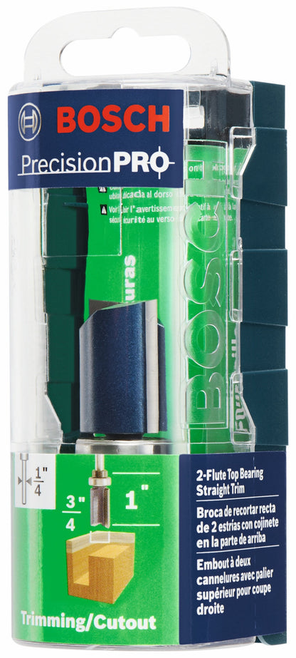 BOSCH 85682MC 3/4 In. x 1 In. Carbide-Tipped Double-Flute Top-Bearing Straight Trim Router Bit VM Hardware