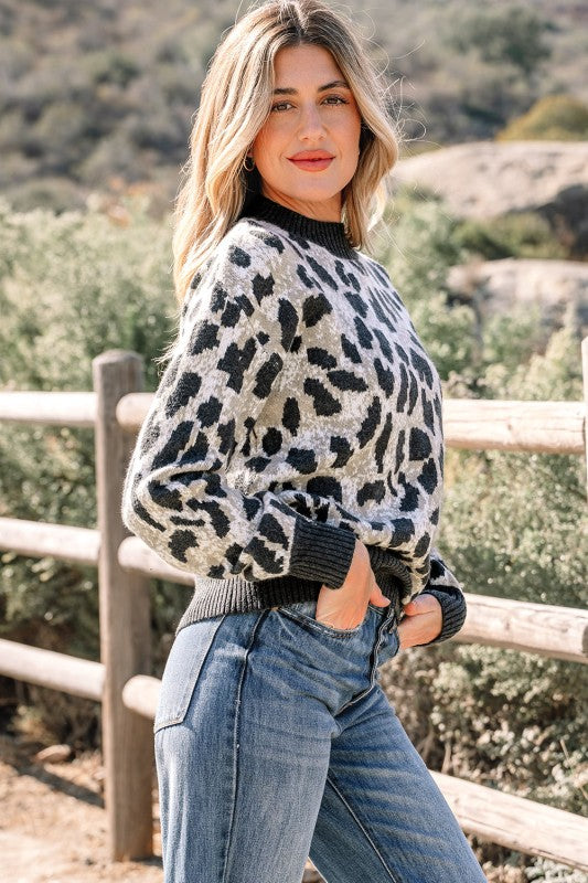 Leopard Contrast Trim Drop Shoulder Sweater Shop Style & More | Fresh Looks, Everyday Deals & Free Shipping