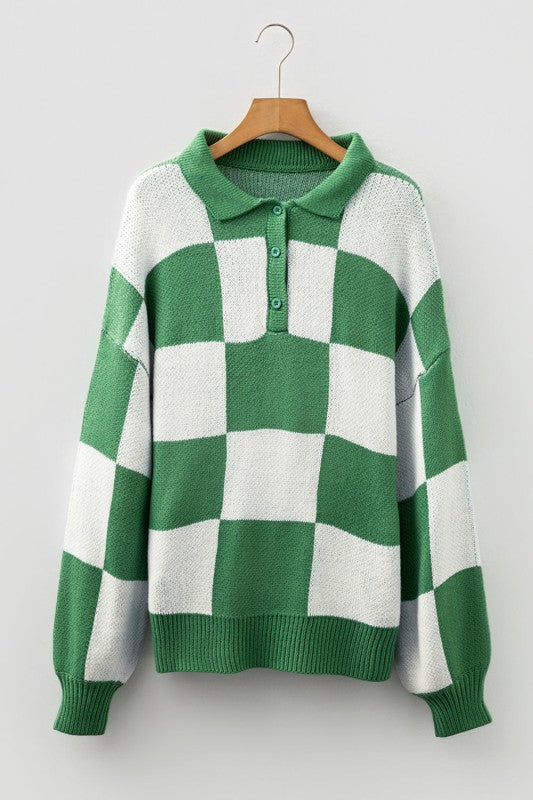 Checker Collared Long Sleeve Sweater Shop Style & More | Fresh Looks, Everyday Deals & Free Shipping