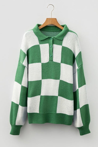 Checker Collared Long Sleeve Sweater Shop Style & More | Fresh Looks, Everyday Deals & Free Shipping
