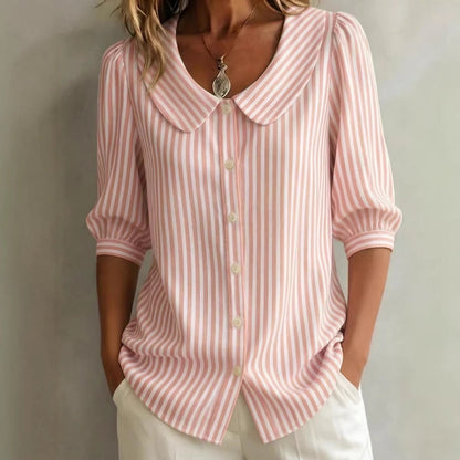 Striped V-Neck Top – Three-Quarter Sleeve Casual Shirt FitiqueFit