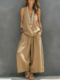 Women’s Cotton Linen Sleeveless Tank Top and Wide-Leg Pants Set FitiqueFit