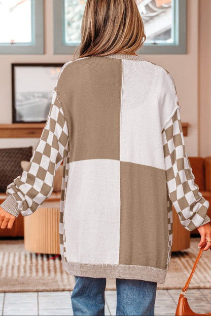 Checker Open Front Drop Shoulder Cardigan Shop Style & More | Fresh Looks, Everyday Deals & Free Shipping