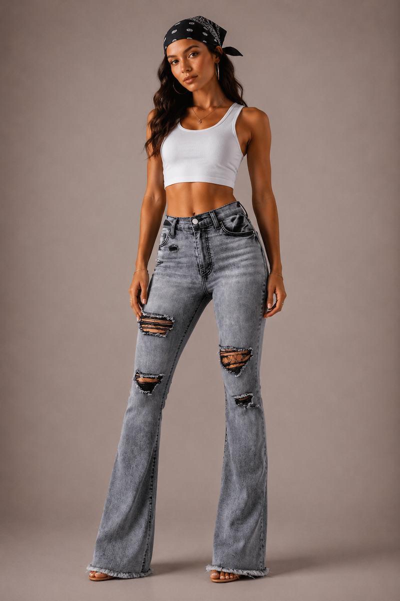 Storm Bell Bottom Jean in Charcoal Grey GJG DENIM