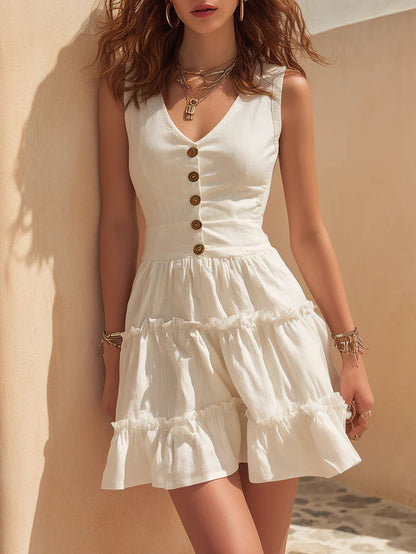 Women's Sleeveless Linen Button-Up Midi Dress FitiqueFit