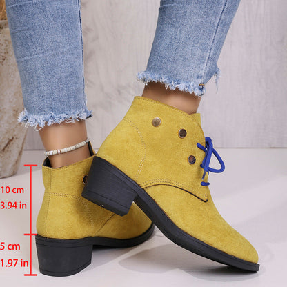 Women's Chunky Heel Pointed-Toe Lace-Up Ankle Boots FitiqueFit