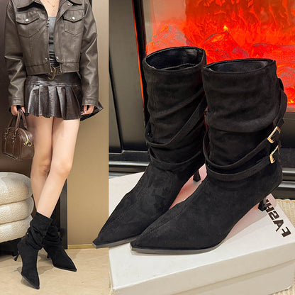 Pointed Toe Suede Stiletto Heel Ankle Boots Women FitiqueFit
