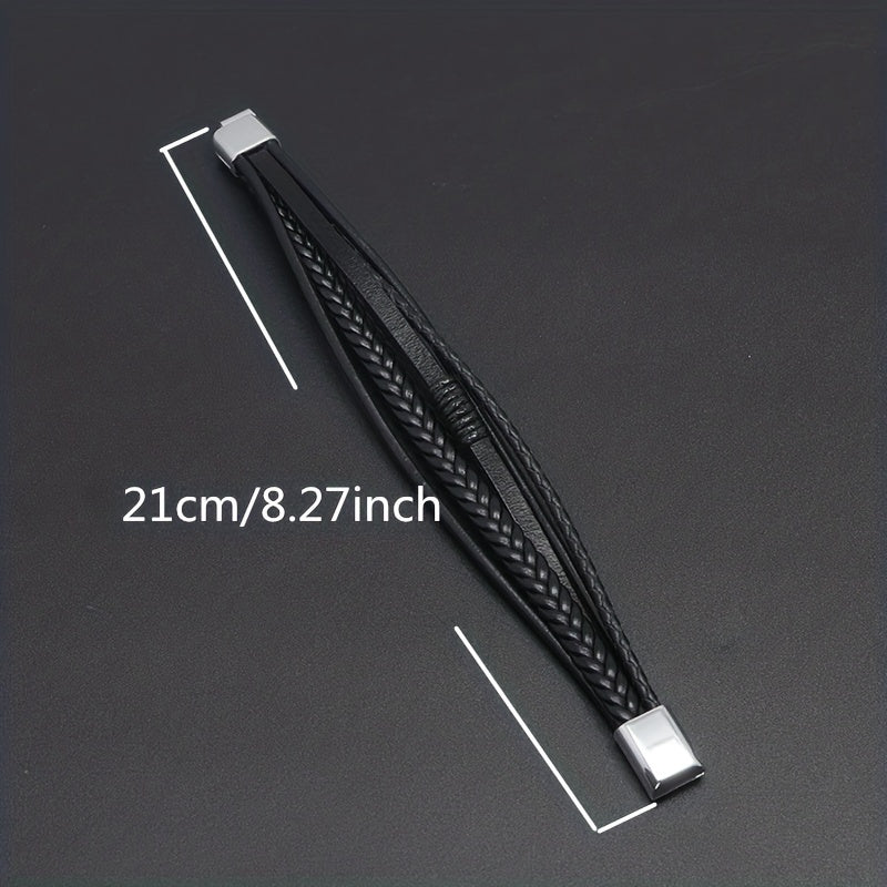 [Stylish Leather Bracelet] Stylish Durable 1pc Men's Hand-Woven Multi-Layer Leather Bracelet | with Buckle Closure, Versatile Accessory for Casual or Formal Wear NovaCart